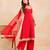 Red bandhej mirror embellished anarkali set with palazzo & dupatta