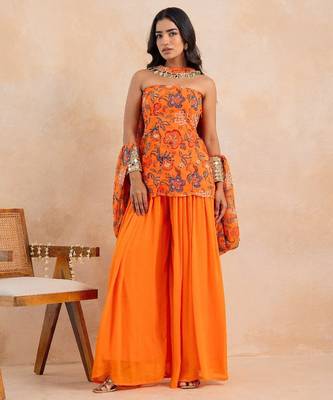 Marigold floral printed tube kurta plazzo set 1
