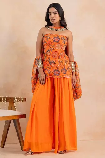 Marigold floral printed tube kurta plazzo set