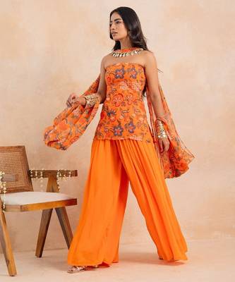 Marigold floral printed tube kurta plazzo set 2