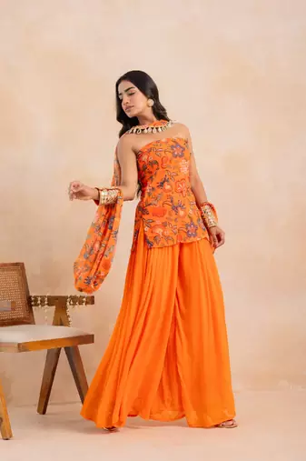 Marigold floral printed tube kurta plazzo set
