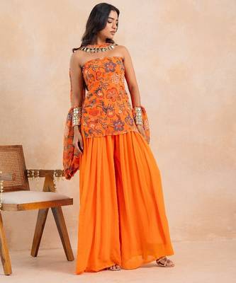 Marigold floral printed tube kurta plazzo set 4