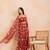 Red floral printed drape skirt set