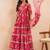Pink floral flared pre-draped saree
