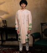 Peach embroidered silk kurta with dupatta