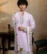 Lavender embroidered silk kurta with dupatta
