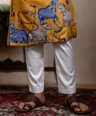 Yellow embroidered silk kurta 2