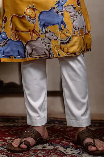 Yellow embroidered silk kurta