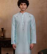 Sea green embroidered silk kurta