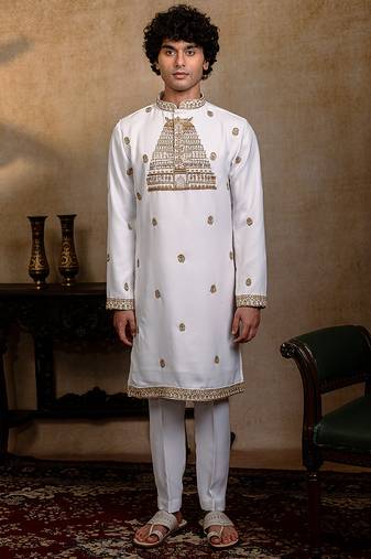 White embroidered silk kurta