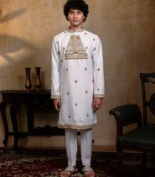 White embroidered silk kurta