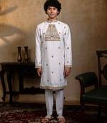 White embroidered silk kurta