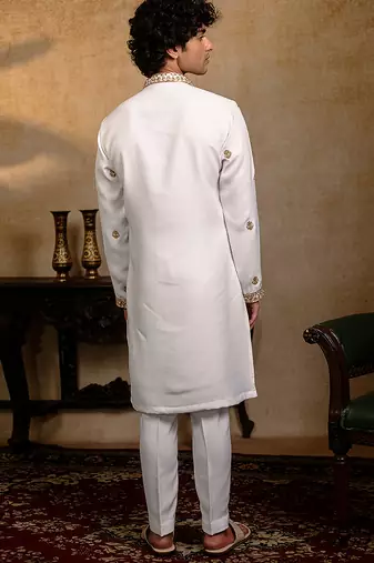 White embroidered silk kurta
