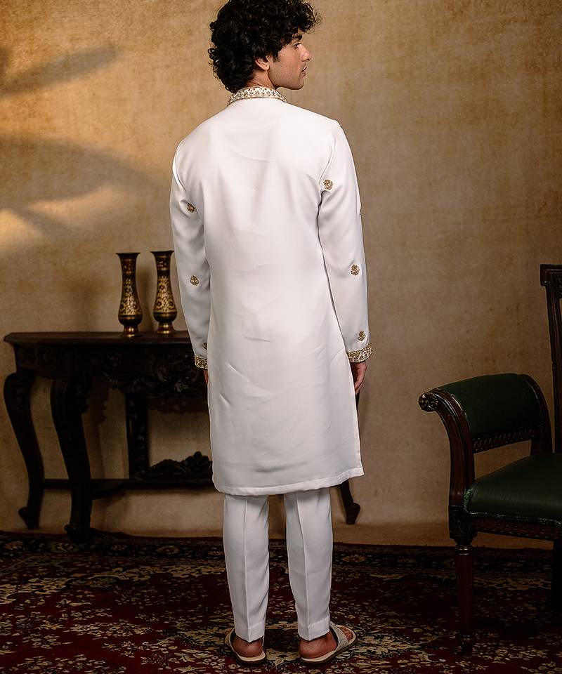 White embroidered silk kurta