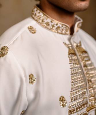 White embroidered silk kurta 3