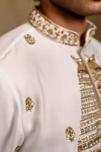 White embroidered silk kurta