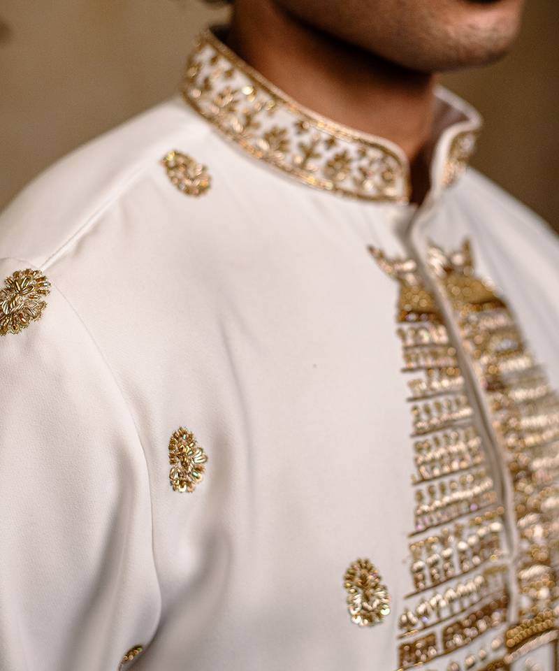 White embroidered silk kurta