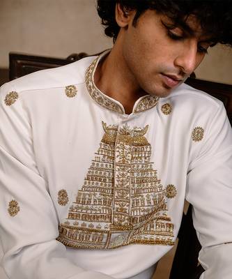 White embroidered silk kurta 5
