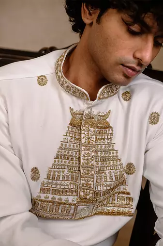 White embroidered silk kurta