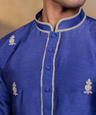 Dark blue embroidered silk kurta with dupatta 3
