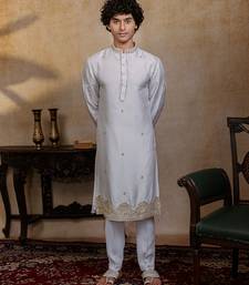 White embroidered silk kurta with dupatta