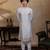 White embroidered silk kurta with dupatta