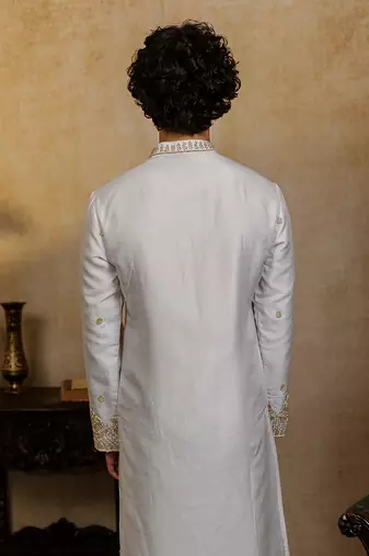 White embroidered silk kurta with dupatta