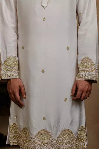 White embroidered silk kurta with dupatta