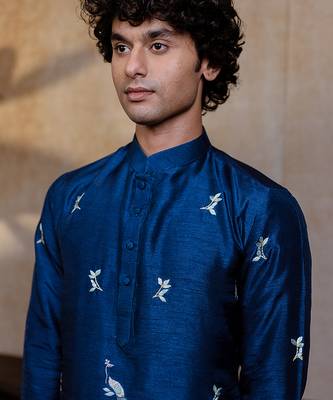 Navy blue embroidered silk kurta with dupatta 4