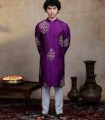 Purple embroidered silk kurta with dupatta