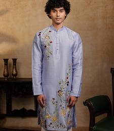 Powder blue embroidered silk kurta with dupatta