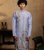 Powder blue embroidered silk kurta with dupatta