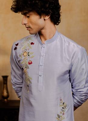 Powder blue embroidered silk kurta with dupatta 2