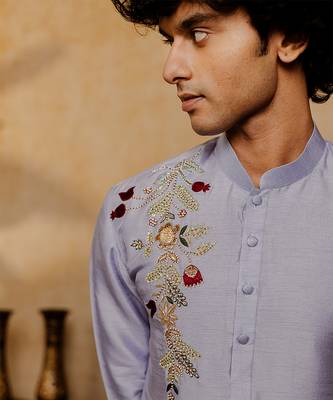 Powder blue embroidered silk kurta with dupatta 5