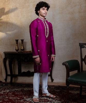 Purple embroidered silk kurta with dupatta 3