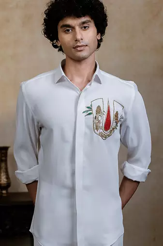 White embroidered suiting shirt