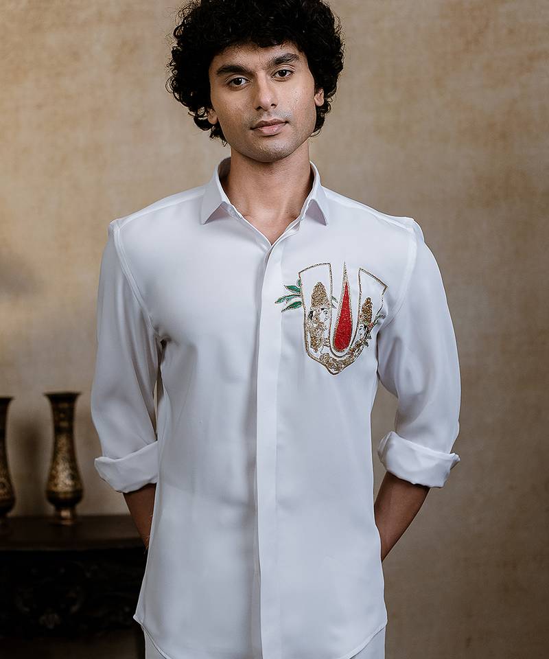 White embroidered suiting shirt
