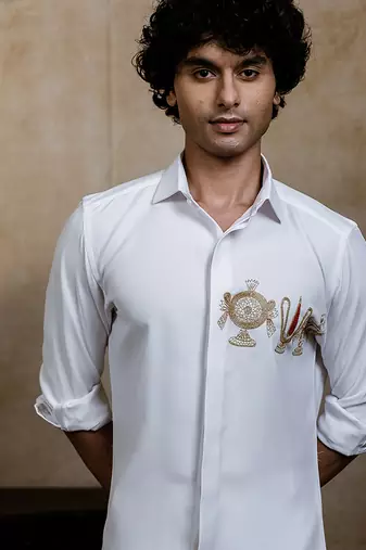 White embroidered suiting shirt