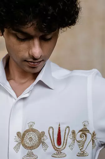 White embroidered suiting shirt