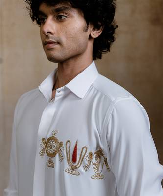 White embroidered suiting shirt 4