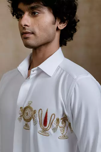 White embroidered suiting shirt