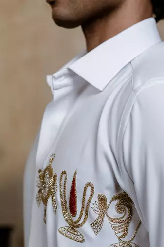White embroidered suiting shirt