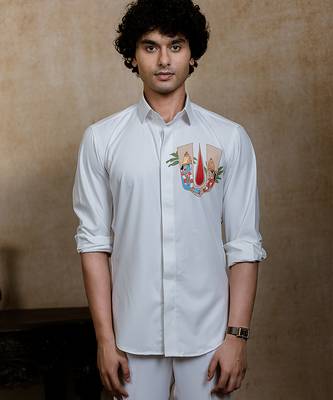 White embroidered 4way Rayon shirt 1