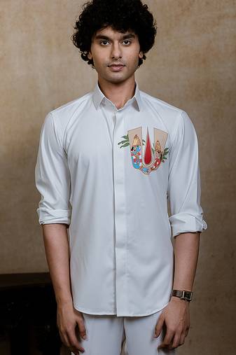 White embroidered 4way Rayon shirt