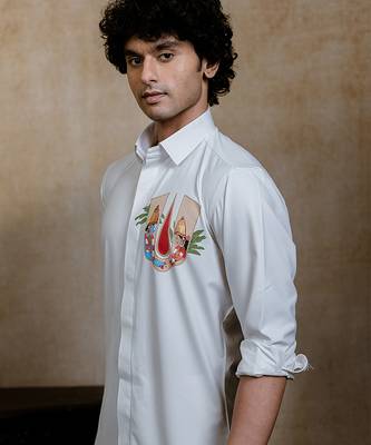 White embroidered 4way Rayon shirt 2