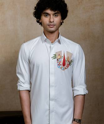 White embroidered 4way Rayon shirt 3