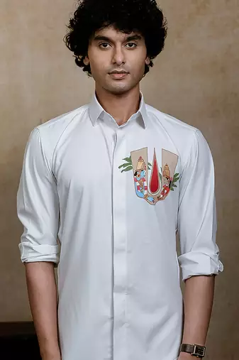 White embroidered 4way Rayon shirt
