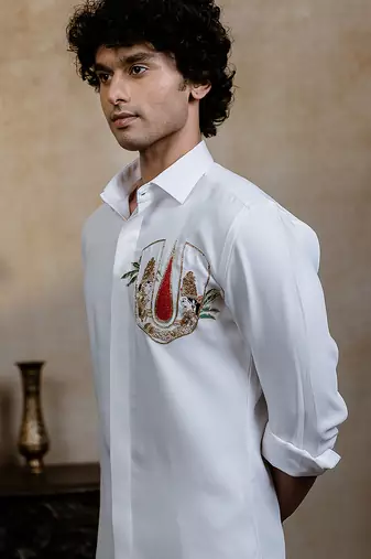 White embroidered british shirt