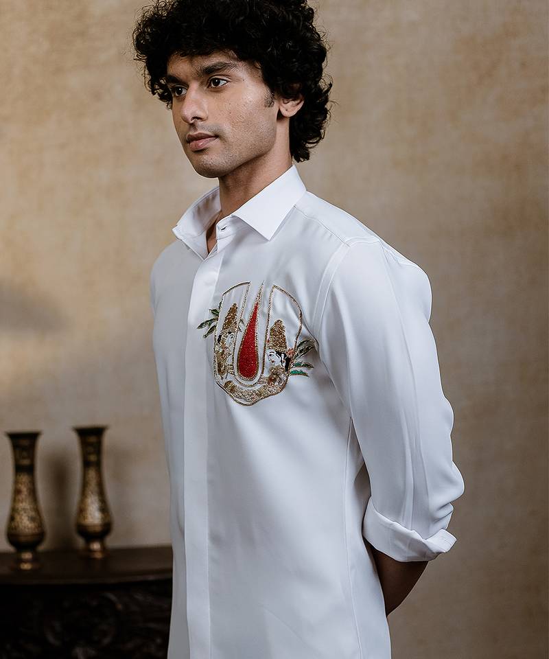 White embroidered british shirt