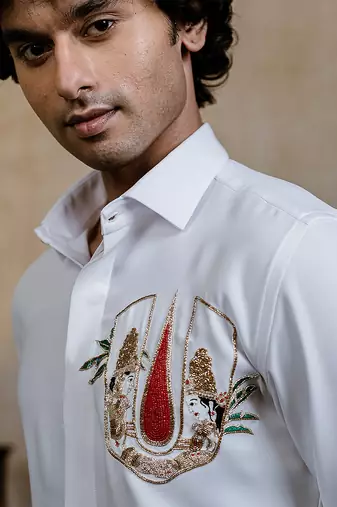 White embroidered british shirt